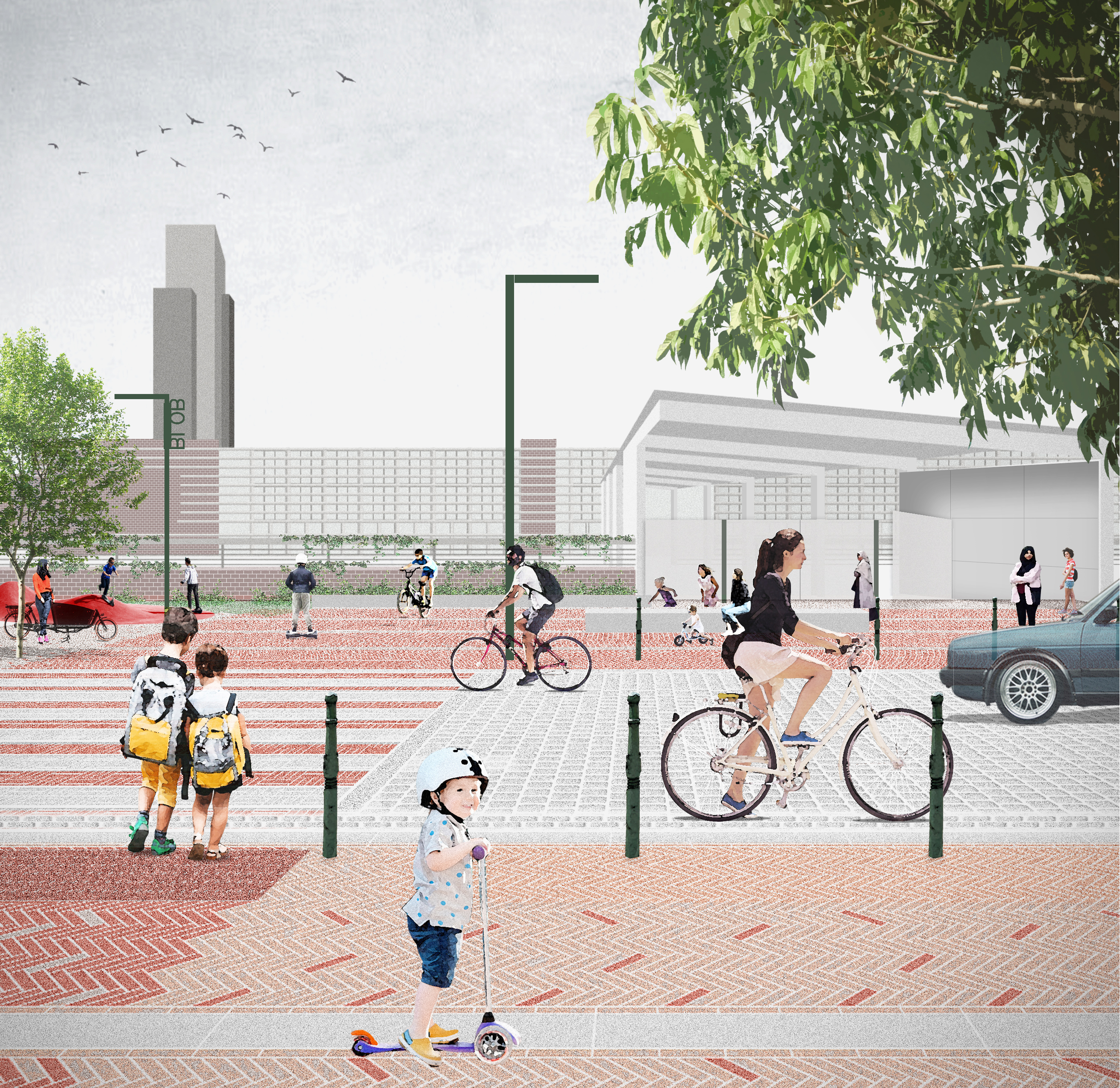 Vision for the Klavertje Vier primary school forecourt. © act. Wauw – Tractabel.