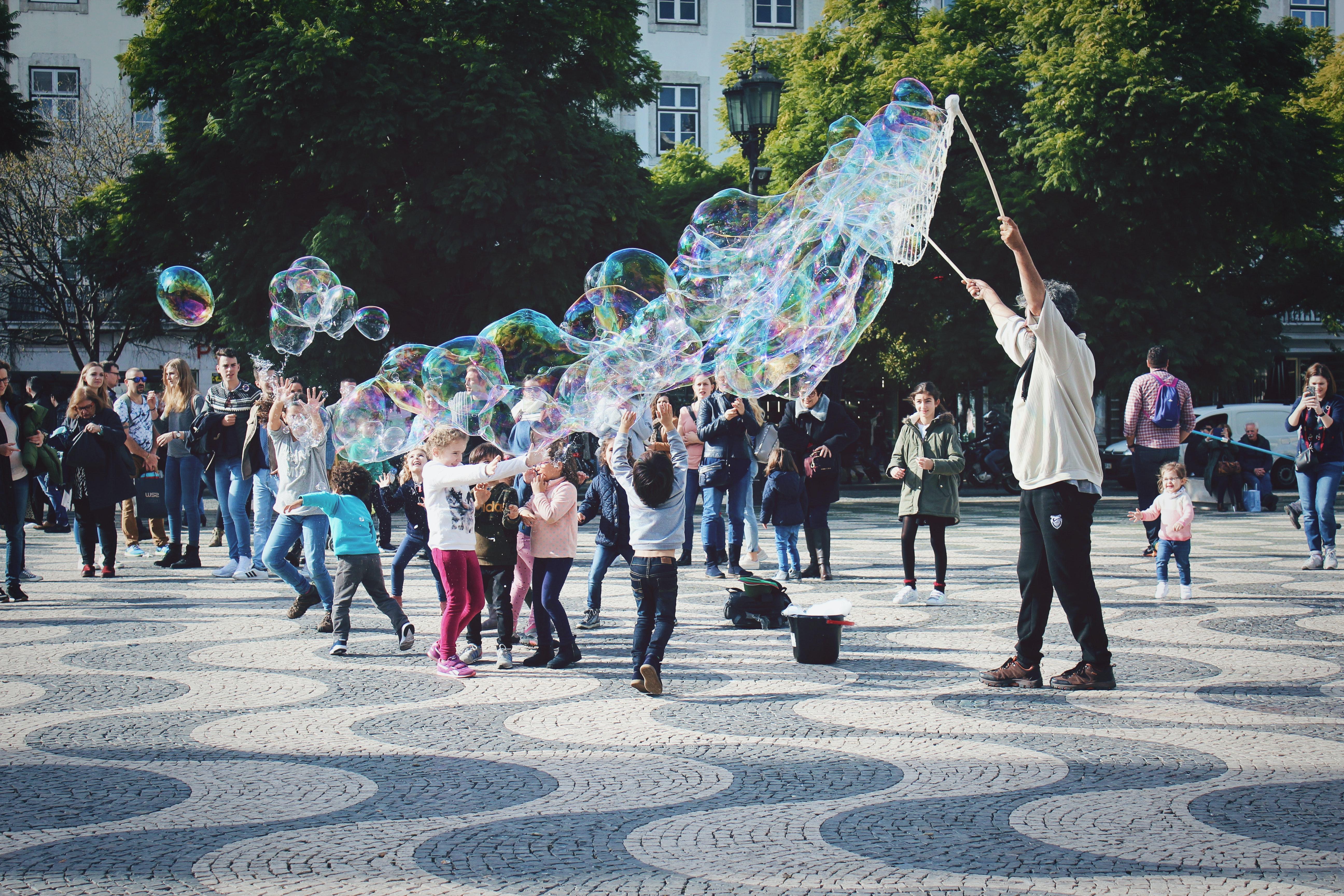 People playing in public space 