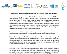 Brasilia	Local	and	Regional	Governments	Call	for	Action	on	Water and	Sanitation