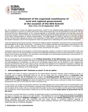 Statement of the organized constituency of local and regional governments - SDG Summit 2019