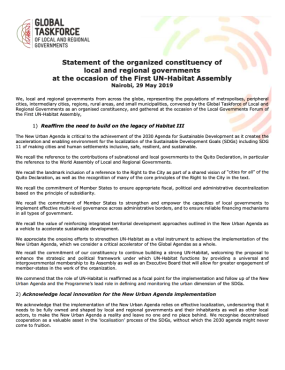 Statement of the organized constituency of local and regional governments at the occasion of the First UN-Habitat Assembly