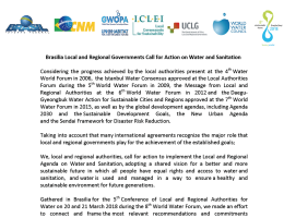 Brasilia	Local	and	Regional	Governments	Call	for	Action	on	Water and	Sanitation